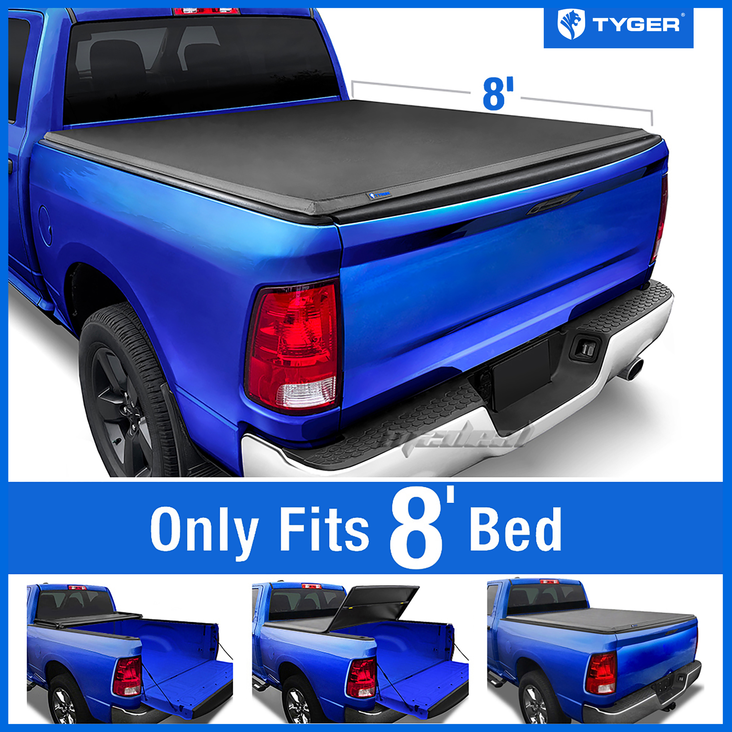 TYGER TriFold For 20022017 Ram 8ft/96in Long Bed Tonneau Tonno Cover