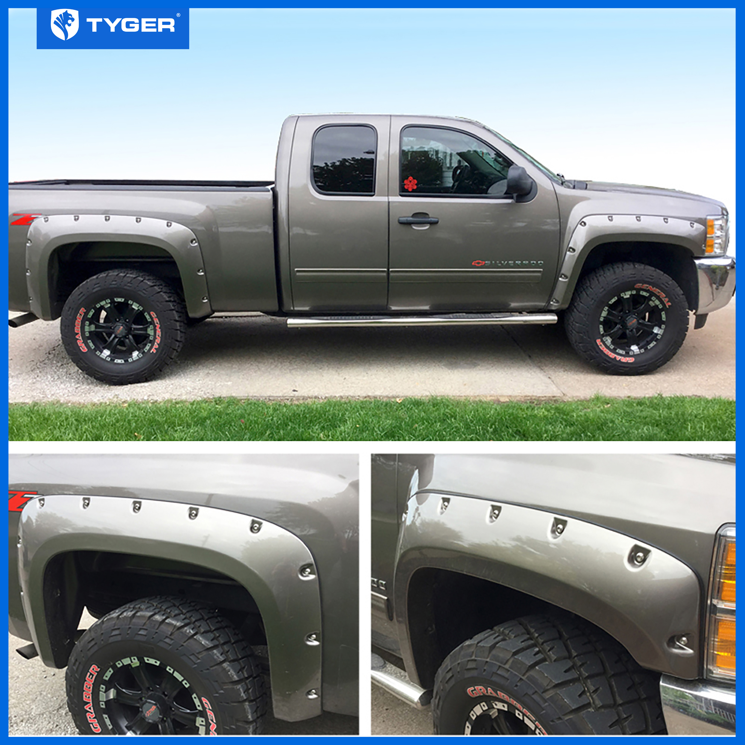 For 0713 Chevy Silverado TYGER Pocket Rivet Style Fender Flares Cover