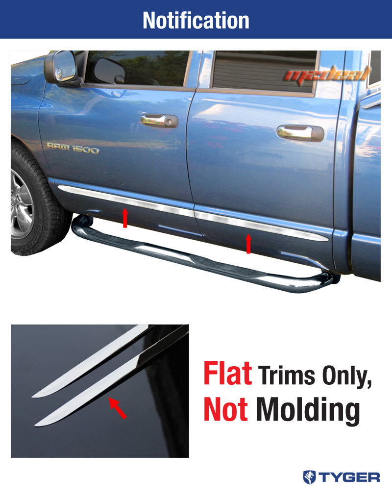 Dodge Ram 1500/0309 2500 Quad Cab Short Bed Body Side Molding 1.5" 4PC