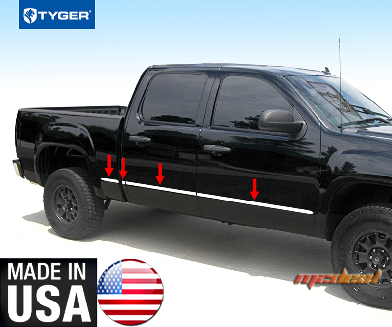 TYGER For 0713 GMC Sierra Crew Cab 5.8' Bed Body Side Molding Trim 1.5