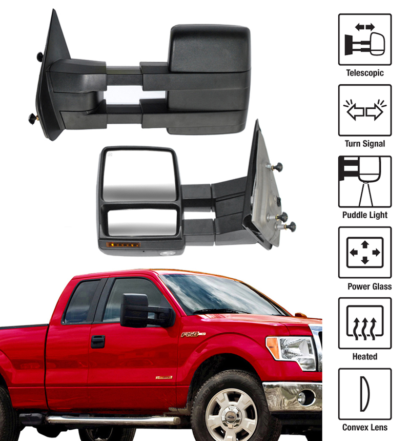 Power Heated Telescopic Towing Mirrors Pair Set For 20042014 Ford F150 Pickup eBay